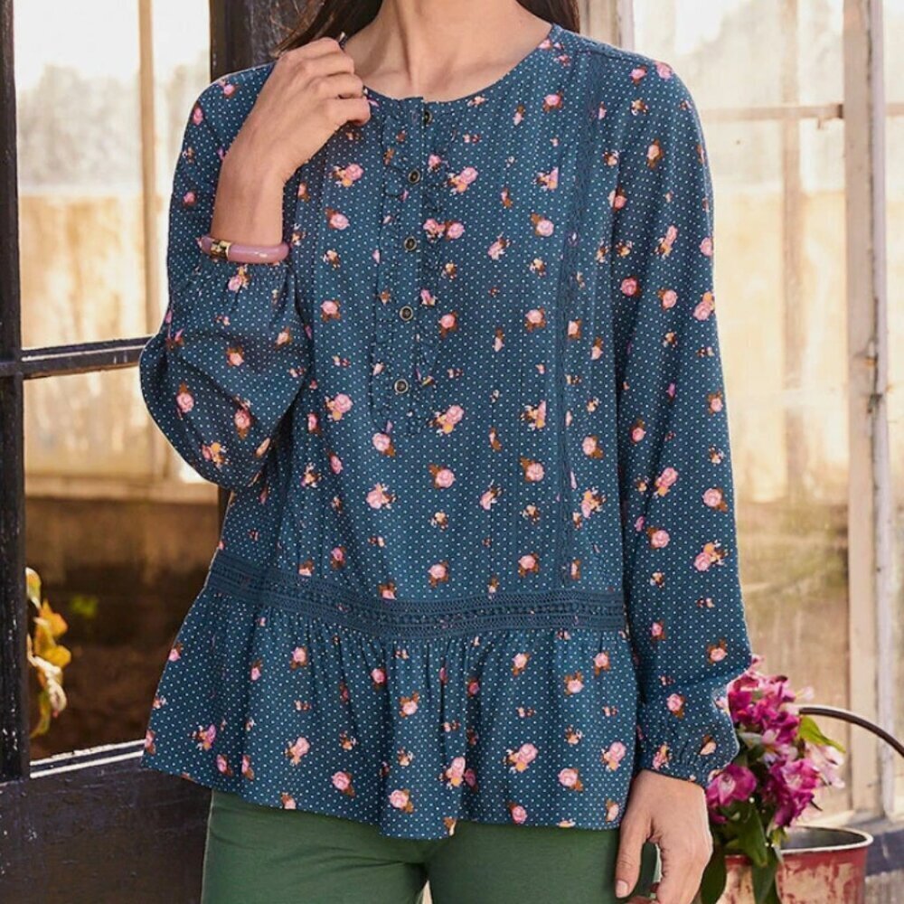 Matilda Jane Women's Brilliant Daydream Floral Polka Dot Blouse Size M